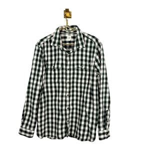 Gap Green & White Buffalo Plaid Heavyweight Flannel Button Dow Shirt Sz XL